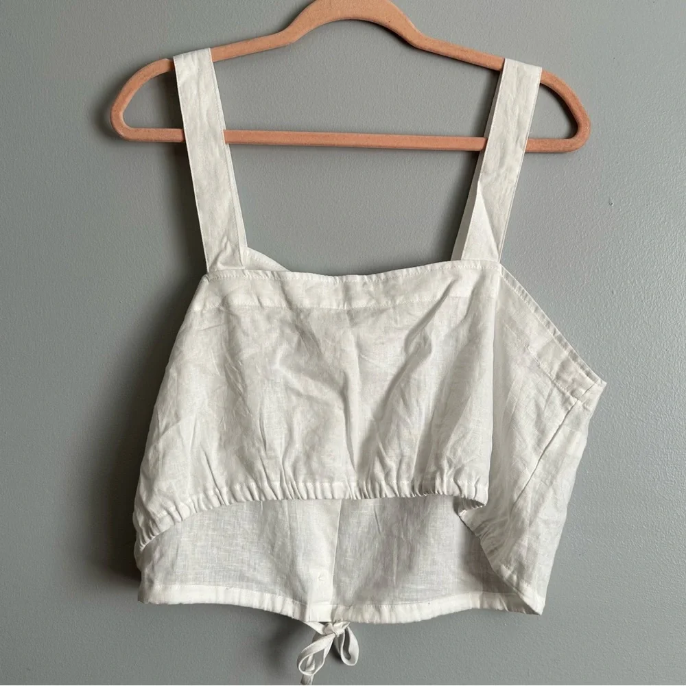 NWT | white linen cropped tie front tank top - Picture 3 of 3